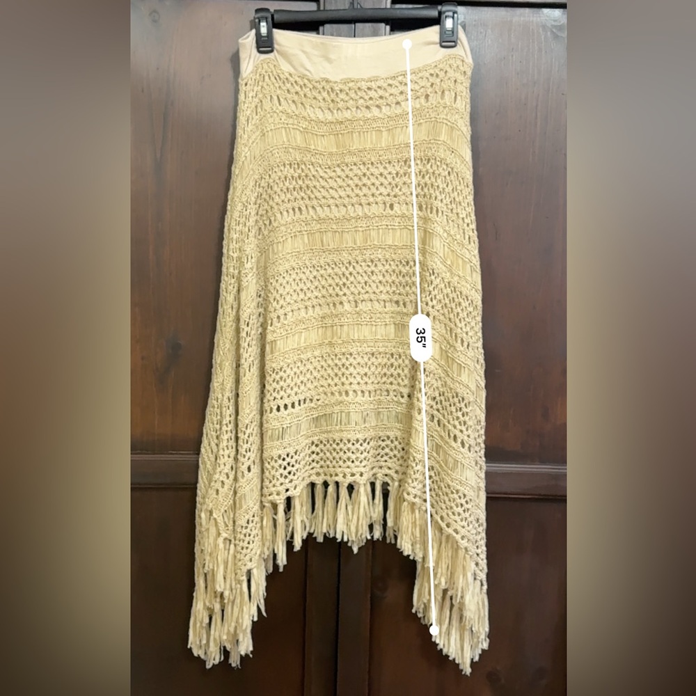Chico's Crochet Fringe Woven Handkerchief Skirt Chicos Size 1 Cottagecore - Picture 10 of 11